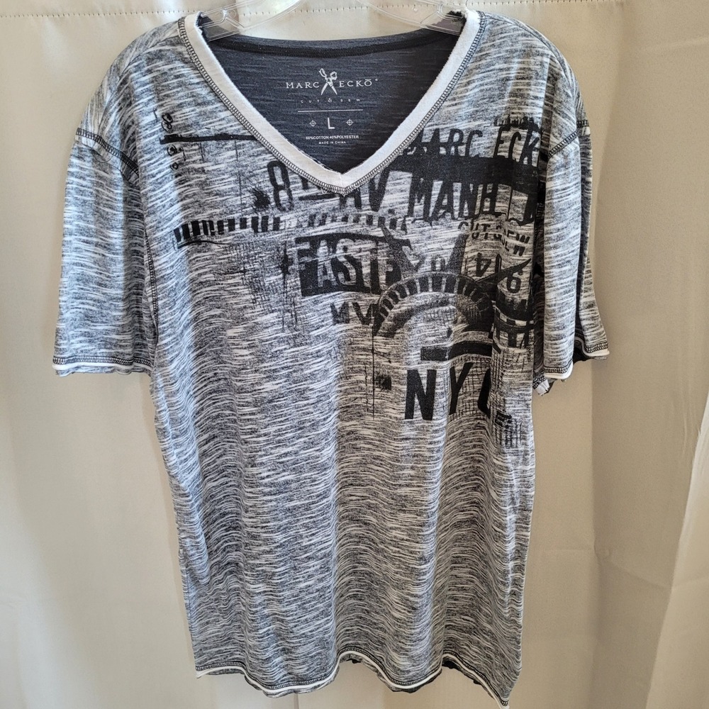 Marc Ecko Mens Shirt Large NYC Graphic Space Dye Streetwear Urban Skater 21728